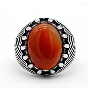 Bagues en grappe Pierre d'agate naturelle Bague pour homme en argent sterling 925 Tendance beauté turque Bon augure rétro à envoyer au père