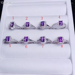 Clusterringen natuurlijke amethist edelsteenring voor vrouwen zilveren fijne sieraden paarse kleur edelsteen 4x6 mm maat verjaardagscadeau gratis schip