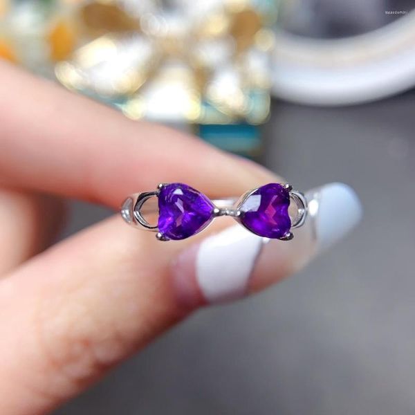 Bagues en grappe Bague en améthyste naturelle 925 Certifié Argent 5x5mm Pierre précieuse violette en forme de coeur Jolie fille Cadeau