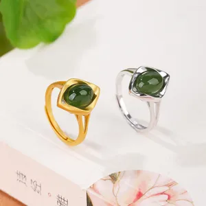 Clusterringen Natuurlijk Jade Dames Minimalistische Sieraden 925 Zilver Verguld Geometrisch Paar Belofte Bruiloft Accessoires