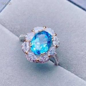Clusterringen natuurlijke en echte blauwe topaz vinger 925 sterling zilveren ring luxe stijl