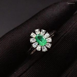 Clusterringen Natuurlijke en echte smaragdgroene ring 925 sterling zilver voor mannen of vrouwen Verjaardagssieraden Groothandel