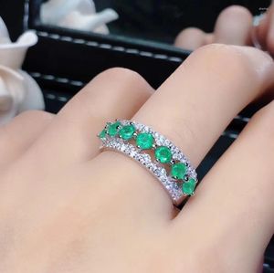 Clusterringen Natuurlijke en echte smaragdgroene ring 925 sterling zilver 3,5 mm 7 stuks fijne sieraden