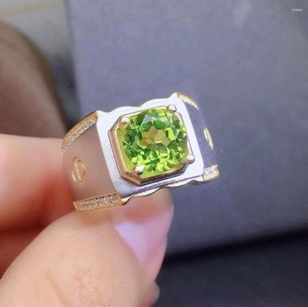 Anillos de racimo Anillo de peridoto natural y real Hombres Gema 925 Plata esterlina Venta al por mayor Joyería fina Piedra preciosa