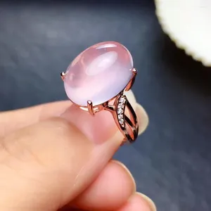 Anillos de racimo Anillo de cuarzo rosa natural y real Compromiso de boda para mujeres Plata de ley 925