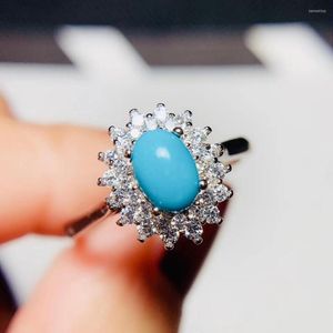 Clusterringen natuurlijke en echte turquoise ring 925 Sterling zilveren groothandel fijne sieraden