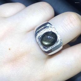 Bagues de cluster Naturel Balck Starlight Star Sapphire Bague S925 Argent Gemstone Mode Luxueux Square Hommes Femmes Bijoux de fête