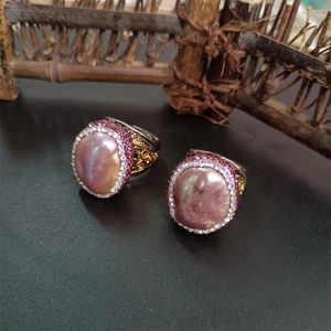 Anneaux de cluster Natural Baroque Pearl Women's Ring With Noble and Elegant Personality Moudies Exquise Rhinaist Bijoux