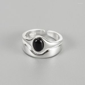 Cluster Ringen Natuurlijke Zwarte Agaat Vrouwen S925 Sterling Zilver Double Layer Gem Ring Vrouwelijke Luxe Sieraden Meisje Party Banket gift