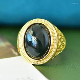 Cluster ringen natuurlijke zwarte jade ovale ring vrouwen genezing edelsteen fijne sieraden echte Chinese Tian Jades nefriet goud verstelbaar