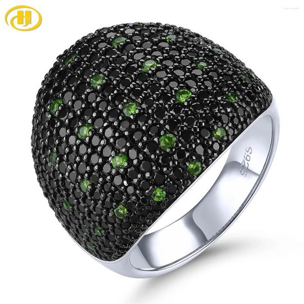 Anillos de racimo Natural Negro Spinel Diopside Plata sólida 3.6 S Piedra preciosa genuina Diseño unisex Estilo clásico Regalos de fiesta de cumpleaños