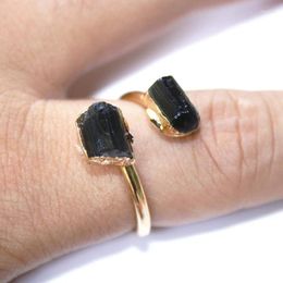 Anillos de racimo Turmalina negra natural Anillo ajustable antiguo Reiki Curación Cristal Mujeres Moda Joyería de dedo