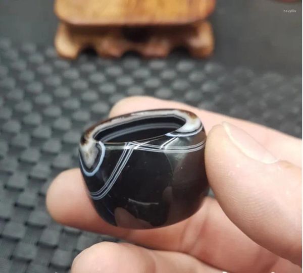 Anillos de racimo Natural Black Whit Agate para hombres Mujeres con textura Marca hecha a mano Jadeíta Jade Joyería Piedra 1 par