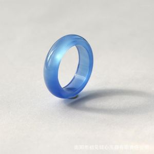 Bagues de grappe bague en agate bleue naturelle pour hommes femmes avec Texture à la main marque jadéite Jade bijoux pierre