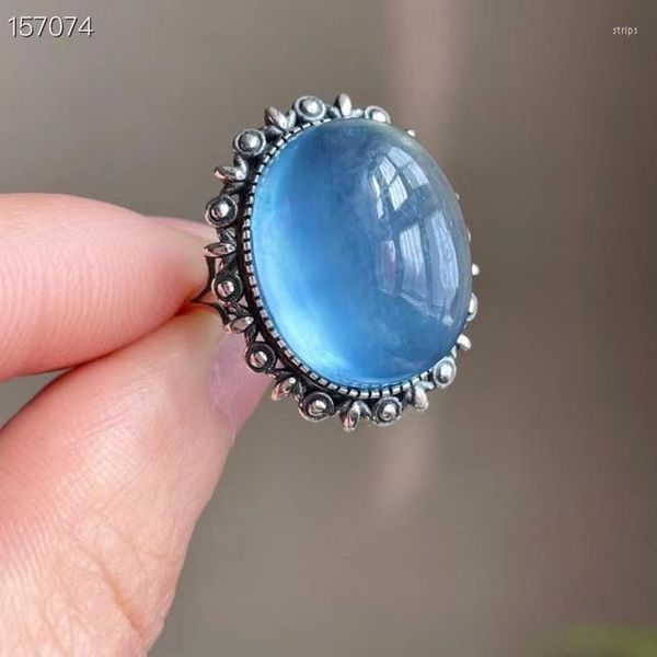 Bagues de Grappe Naturel Bleu Aigue-Marine Ovale Perle Anneau Réglable 17.8 14.2mm 925 Mode En Argent Sterling