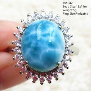 Anillos de racimo, anillo ajustable de piedras preciosas de Larimar azul Natural, cuenta de plata de ley 925, joyería con diseño de agua, ovalado, para mujeres y hombres, AAAAAA