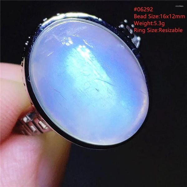 Cluster Anneaux Blue Blue Moonstone Blancs ajusté pour femmes pour femmes hommes Gemstone ovale 925 Silver Bead Fashion Stone