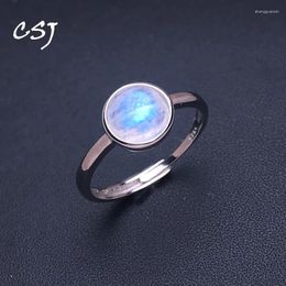 Cluster anneaux Natural Blue Moonstone Ring 925 Sterling Silver Gemstone Round 8 mm pour femmes Dame Birthday Party Gift Bijoux à la mode