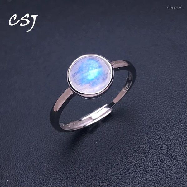 Cluster anneaux Natural Blue Moonstone Ring 925 Sterling Silver Gemstone Round 8 mm pour femmes Dame Birthday Party Gift Bijoux à la mode