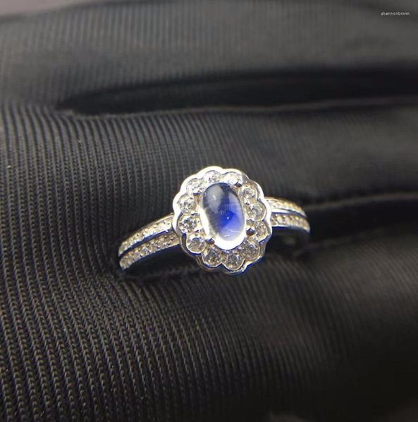 Bagues de cluster Bague de pierre de lune bleue naturelle Promotion de boutique de style simple 925 Argent 0.5ct