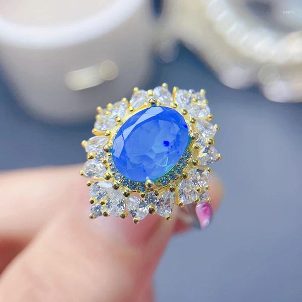 Anillos de clúster Opal azul natural para mujeres Silver 925 Joyas Gemas Gemas de lujo 18k Gold de oro Artículos de envío gratis Regalos de fiesta