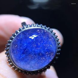 Cluster Ringen Natuurlijke Blauwe Rutiel Dumortierietkwarts Verstelbare Ring 14.7/13mm Ovale Bloem Kraal Vrouw Mannen Sieraden