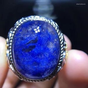 Cluster Ringen Natuurlijke Blauwe Rutiel Dumortieriet Kwarts Verstelbare Ring 17.5/14mm Grote Ovale Vrouw Mannen Sieraden AAAAAAA