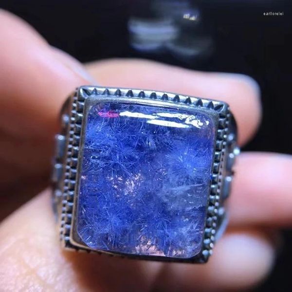 Anillos de racimo Azul Natural Rutilated Dumortierite Quartz Anillo ajustable 13.5/11.6mm Drop de agua Mujeres Joyas Aaaaaaaa