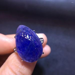Cluster anneaux naturaux bleu tanzanite tanzanie cristal anneau ajusté femmes hommes 23/15 mm en pierre de perle transparente