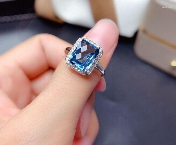 Anillos de racimo, anillo ajustable con cuentas de cristal de topacio azul Natural, anillo ajustable para mujeres y hombres, 12x10mm, regalo ovalado facetado, piedra curativa