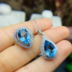 Cluster ringen Natural Blue Topaz Ring Pendant 925 Silver Women's Super Shiny Luxury Smosfeer Banquet Essentiële sieraden