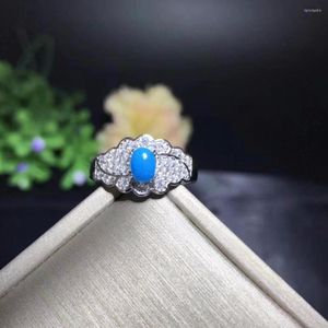 Bagues de cluster Bague Turquoise Bleu Naturel Pierres Rares Style Exquis 925 Sterling Argent Dames Exclusif