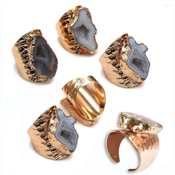 Cluster Anneaux Naturel Brésilien Électrolytique Couleur Bordure Tranche Ouverte Agates Femmes De Mariage Bague De Fiançailles Ensemble En Gros 6 pcs/lot