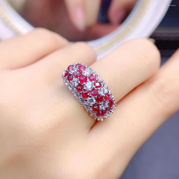 Bagues de cluster Naturel Birman Ruby Bague Sterling Argent 925 Femme Deluxe Beau cadeau de fête de fiançailles