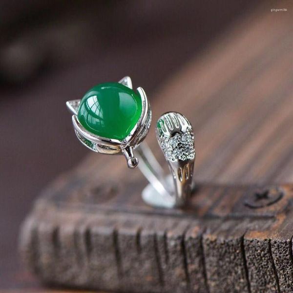 Bagues de Grappe Bague en Calcédoine Naturelle Jadéite Argent 925 Bijoux en Jade Pierre Cadeau Femme