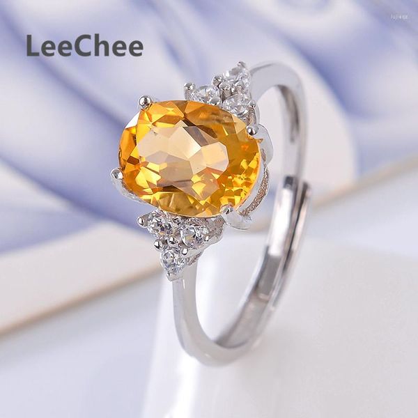 Bagues en grappe Bague en citrine naturelle 925 Sterling Silver Yellow Gemstone Fine Jewelry For Women Gift 2ct Oval Birthstone 7 9MM Free Ship
