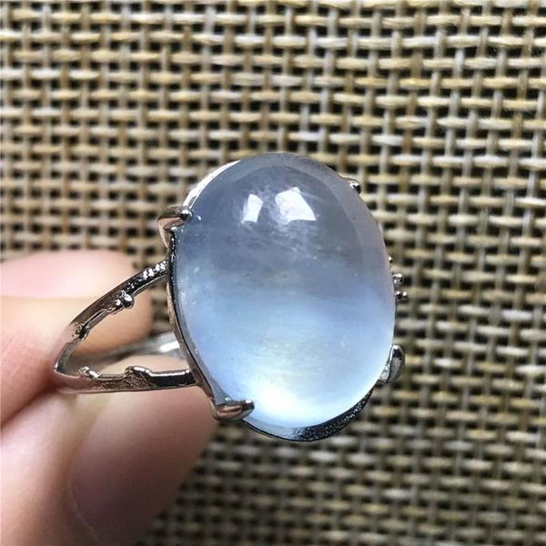 Bagues de cluster Bague d'aigue-marine en cristal clair naturel pour femme dame homme bleu 15x11mm perles argent réglable bijoux en pierre