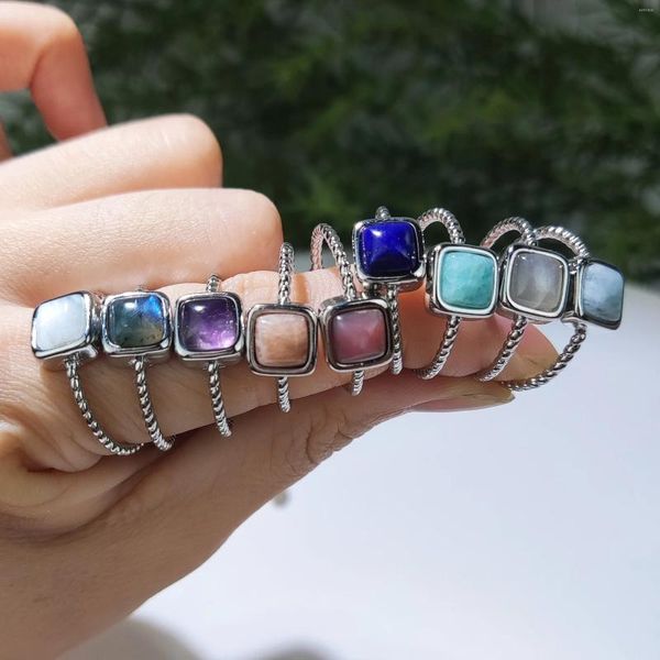 Anillos de racimo Anillo de cristal natural Piedra preciosa Joyería minimalista para mujeres Piedra Amatista Piedra lunar Ópalo rosa