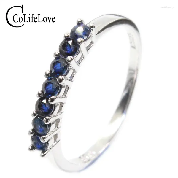 Bagues de cluster Bague saphir bleu foncé naturel pour femme 7 pcs 2,5 mm SI Grade Solide 925 Argent Cadeau romantique