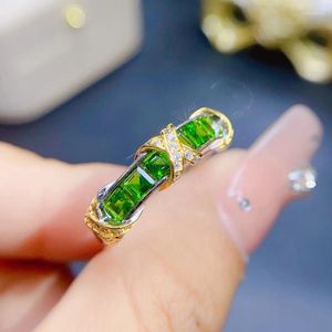 Cluster anneaux Natural Diopside pour les femmes Silver 925 Bijoux Luxury Gem Stones 18K Gold Grate Free Shiping Articles Party Gift