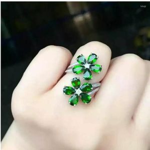 Bagues en grappe Bague Diopside naturelle Vert 925 Bijoux en argent sterling pour hommes ou femmes 4 6mm 5pcs