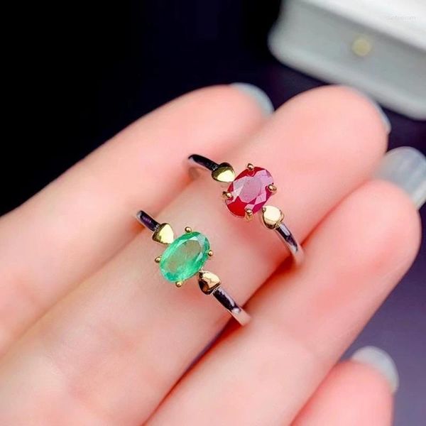 Anillos de racimo anillo de esmeralda natural para mujer joyería fina con corazón real 925 rubí plateado ropa diaria buena piedra de nacimiento buen regalo