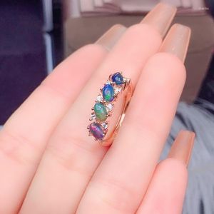 Clusterringen Natural Fire Opal Ring Real 925Stling Silver Justy Kleurrijke edelstenen voor Lady Birthday Gift 5mm Ronde Cut Women Wedding