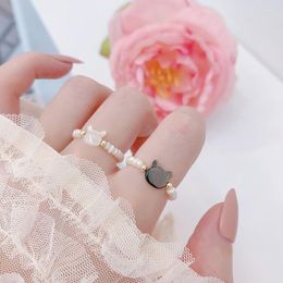 Bagues en grappe perle d'eau douce naturelle perlée coquille chaton anneau mignon Design coréen bijoux de mode accessoires quotidiens pour femmes