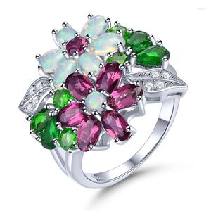 Clusterringen Natuurlijk Granaat Opaal Massief Zilver 4 S Echte Diopside Rhodoliet Romantische Stijl Verjaardag Kerstcadeaus