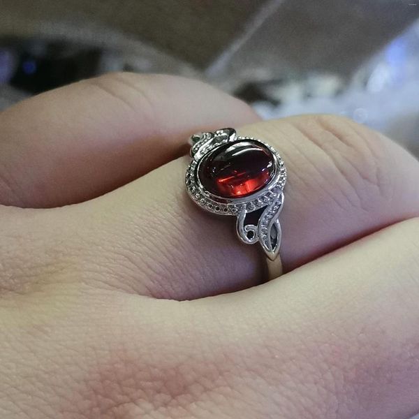 Anillos De racimo, anillo De boda con gema roja granate Natural, joyería para Mujer, regalo De aleación ajustable, piedra natal, Aro De Luz, Anillos para Mujer