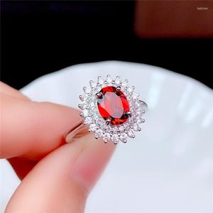 Anillos de racimo Anillo de granate natural 6 8 mm vino rojo piedra preciosa joyería fina para mujeres regalo de aniversario real 925 plata esterlina estilo clásico