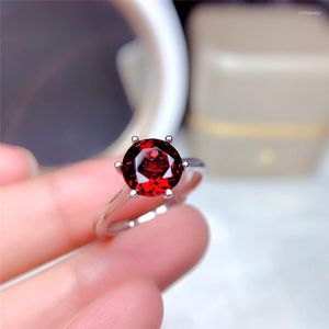 Anillos de racimo Anillo de granate natural 8 mm Vino genuino Piedra preciosa roja Joyería fina para mujeres Regalo de aniversario Real 925 Plata de ley Envío gratis