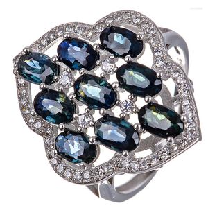 Clusterringen Natural Gemstone Sapphire Solid 925 Sterling Silverring voor vrouwen Fijne sieraden Groothandel 3 mm 5mm 9 stks