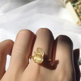 Anillos de racimo Oro natural Cuarzo rutilado Anillo Pixiu Feng Shui Amuleto Riqueza Suerte Abierto Joyería budista ajustable para mujeres Regalo